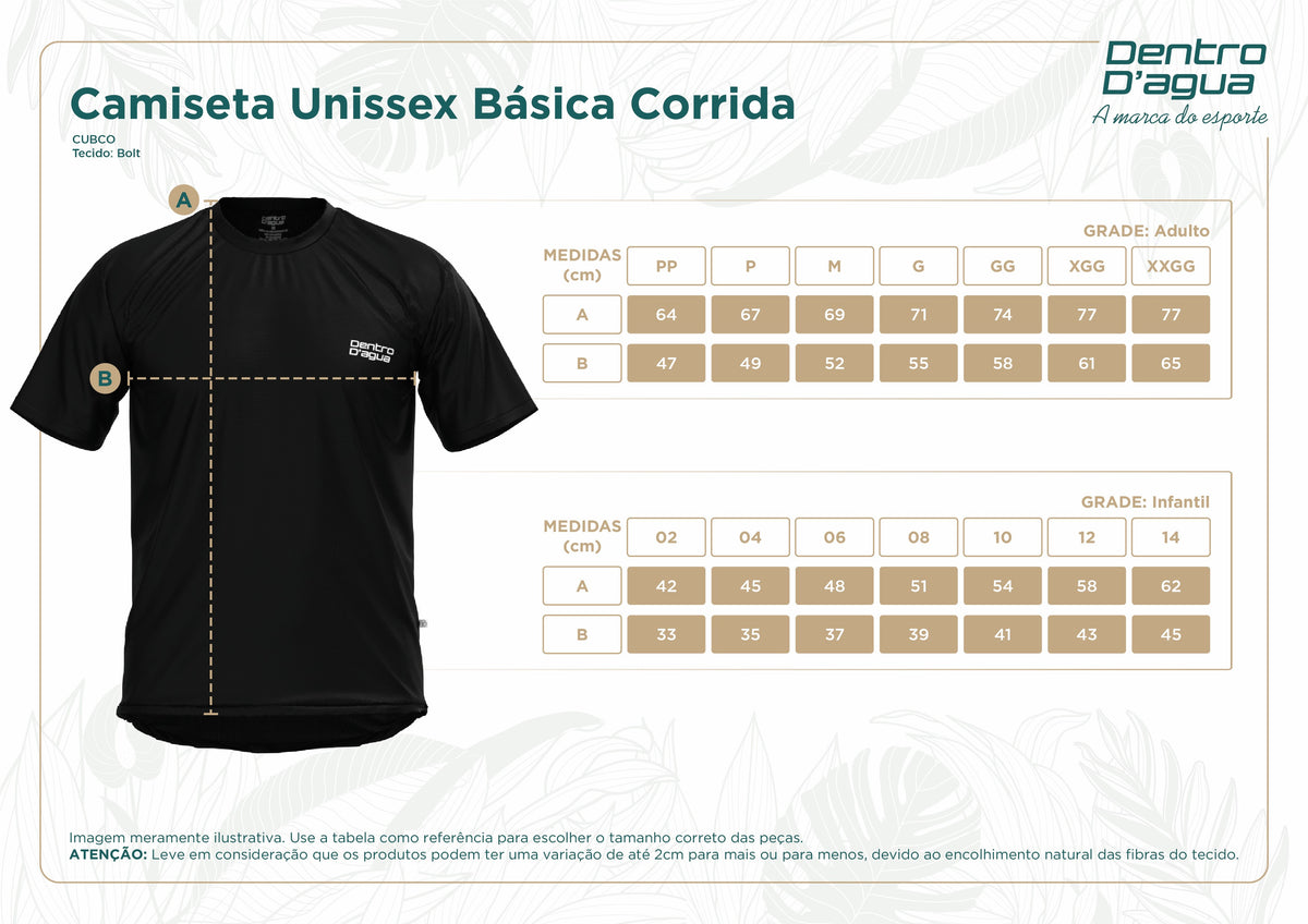 Tabela de medidas do produto